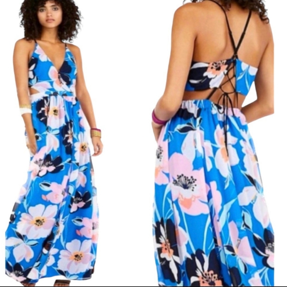 EXPRESS STRAPPY LACE-UP CUT-OUT MAXI FLORAL PRINT